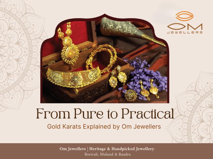 A showcase of intricately crafted gold jewelry from Om Jewellers, highlighting the expertise in gold karats and quality.